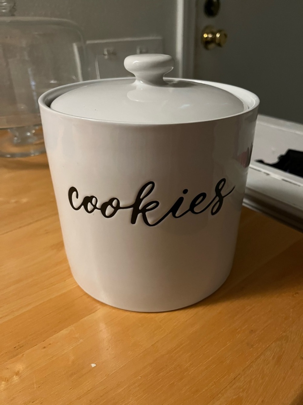 Threshold White Ceramic Cookie Canister with Black Script